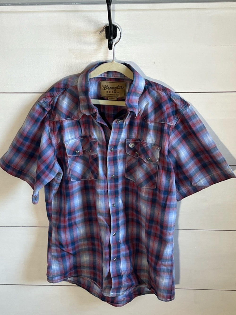 Wrangler Retro Boy’s Short-Sleeve Plaid Shirt - Blue & Red